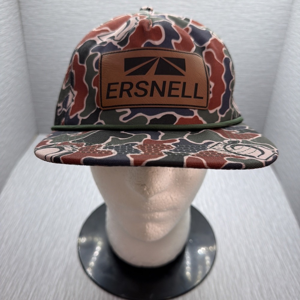 Duck Camo Rope Hat Snapback Leather Patch Brown Red Hunting Cap‎